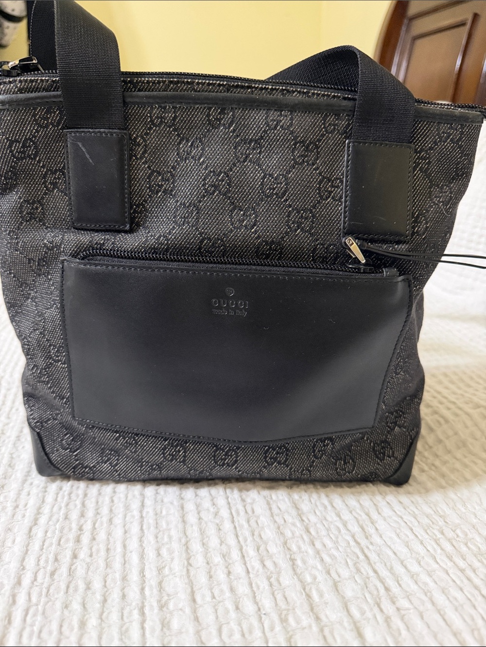 Gucci Black Monogram Messenger Bag with Front Pocket small ( final sale)
